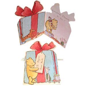Vintage Christmas Holiday Winnie the Poo & Piglet Cards Ephemera 9 Count